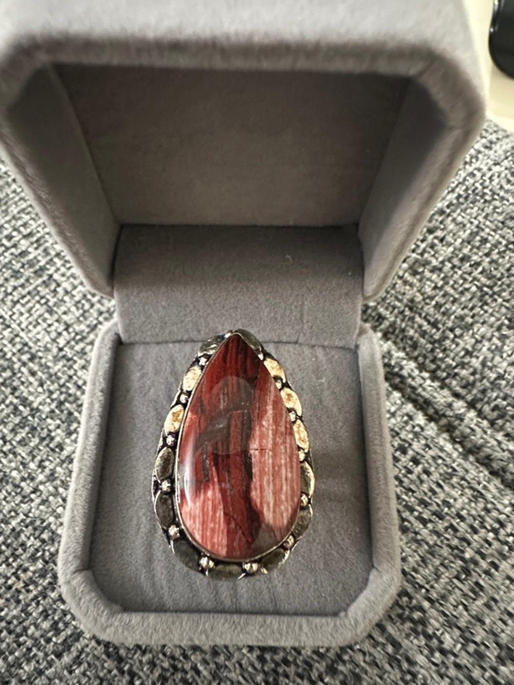 Red Teardrop Jasper Stone Statement Ring - Size 11